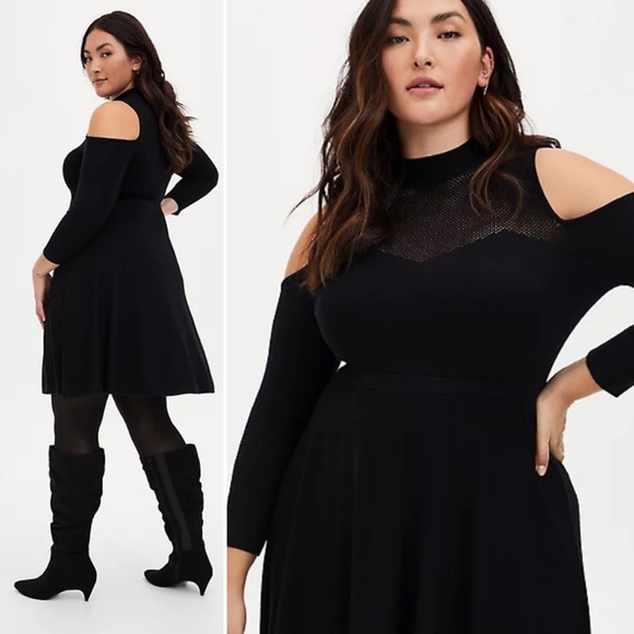 torrid Dresses & Skirts - Torrid cold shoulder mesh neckline sweater dress 0X